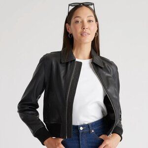 Quince 100% Washed Leather Bomber Jacket | Size XS, NWOT